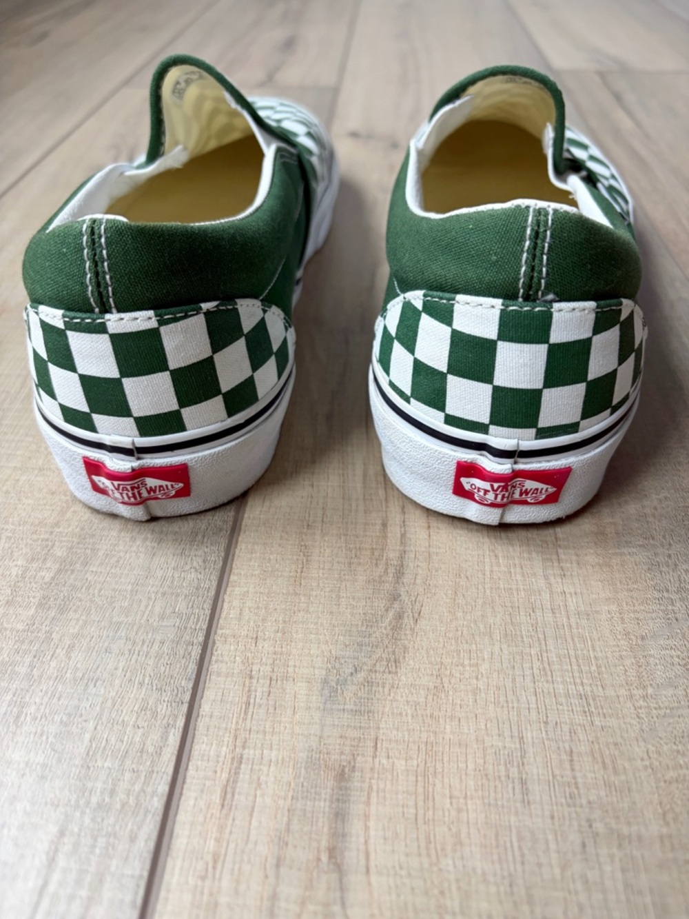 Vans Green and White Checkered Slip On Sneakers - Picture 3 of 5